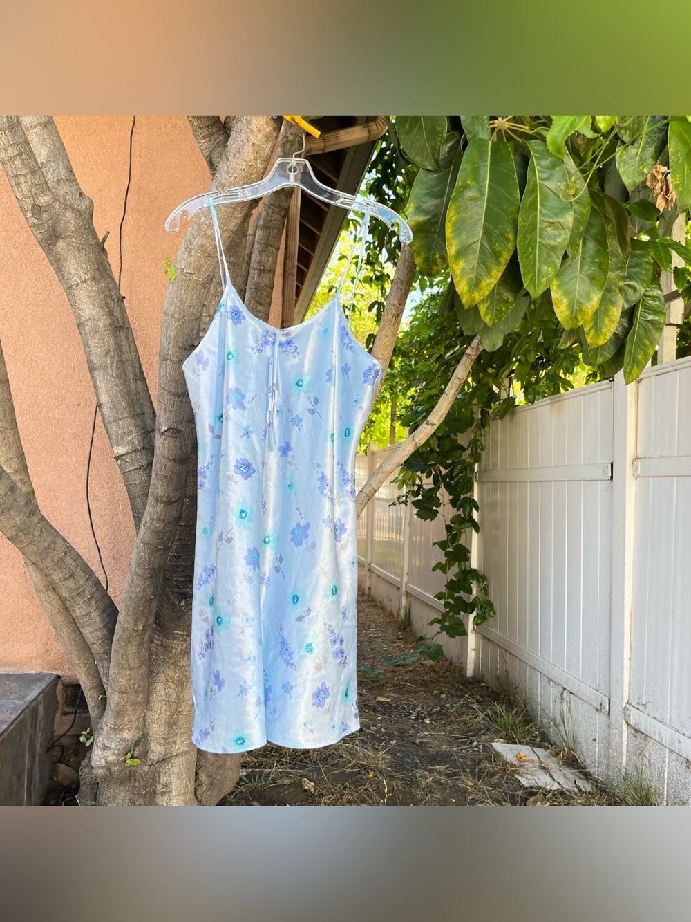 Vintage 90s Cinema Étoile Blue Floral Satin Slip Mini Dress 🪽🦋